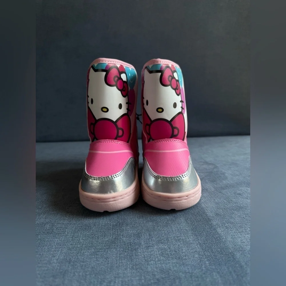 Hello Kitty Winter Snow Boots Toddler Girls SZ 8 Pink Velcro Closure Warm New